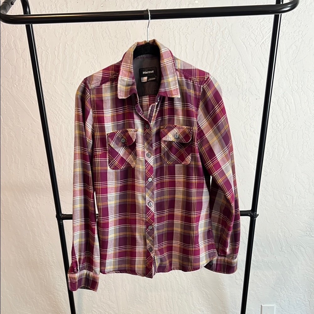 Marmot Women's Plaid Button Down Shirt - Purple and Yellow